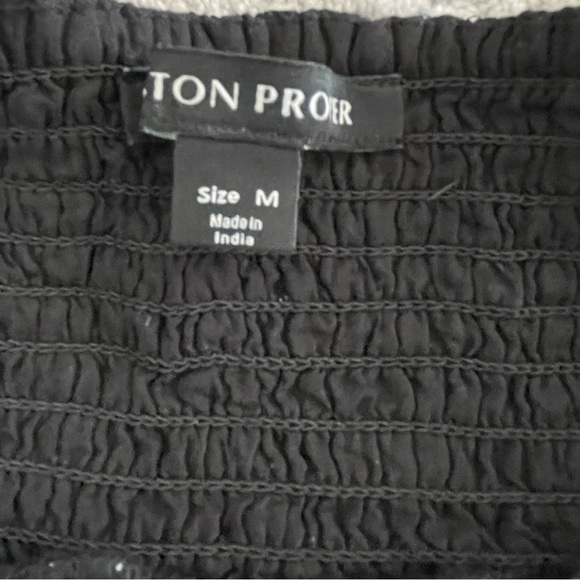 Boston Proper Black Gold Embroidered Off Shoulder Lined Dress Size Medium - Picture 6 of 12